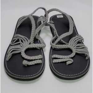 Plaka Palm Leaf Flat‎ Women's Sandals In Urban Grey Size 10 New